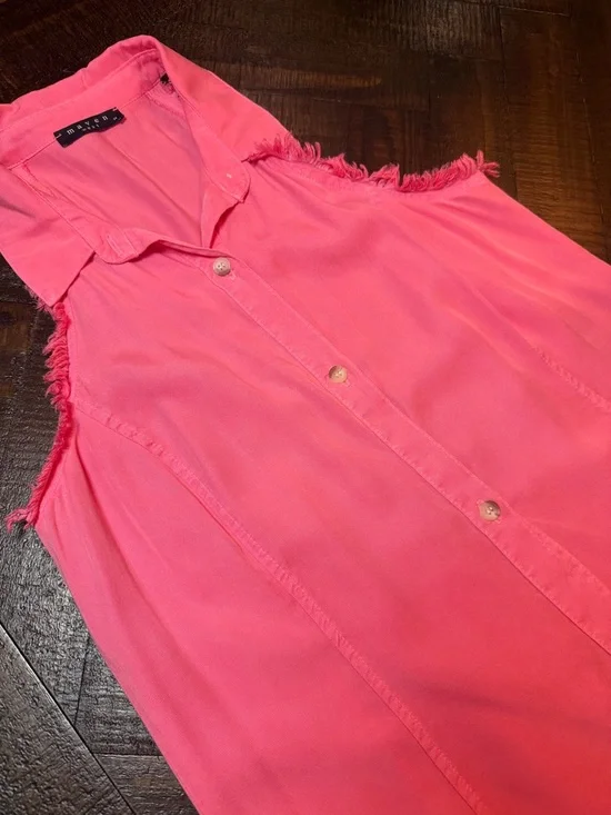 Maven West Pink Fringe Button Front Dress Sleeveless M - Picture 9 of 11